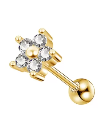 14K Gold Helix Earrings – Clear CZ Cartilage Earrings – Flower
