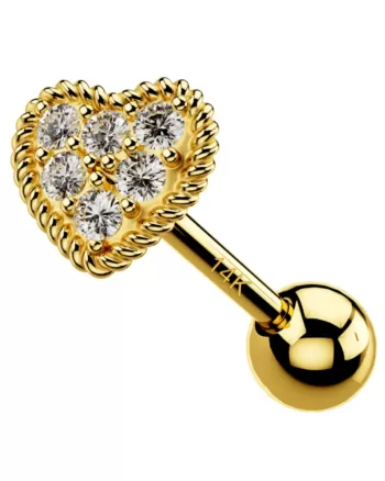 14K Gold Helix Earrings – Clear CZ Cartilage Earrings – Heart